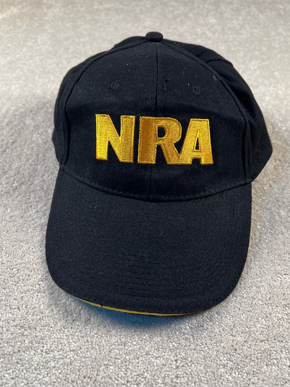 NRA Hat Cap Adjustable Strap Black Yellow Logo 100% Cotton American Embroidered